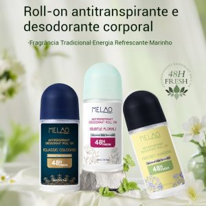 Desodorante antitranspirante aplicador roll-on aroma fresco em pó proteção contra suor e odores secagem rápida testado por dermatologistas 50 ml