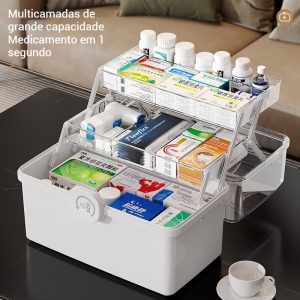 Armário Multiuso de Medicamentos de 3 Níveis Grande Capacidade com Alça Estojo Plástico