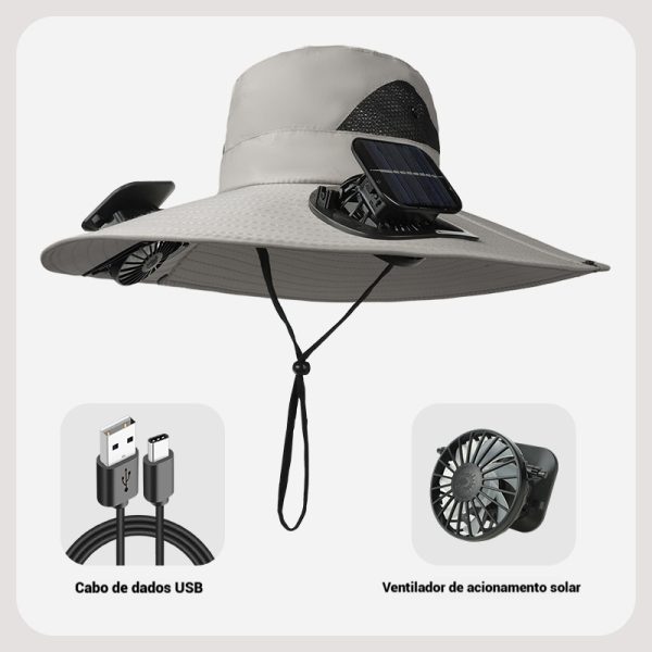 Chapéu de pesca com aba larga e ventilador solar para exterior – Image 8