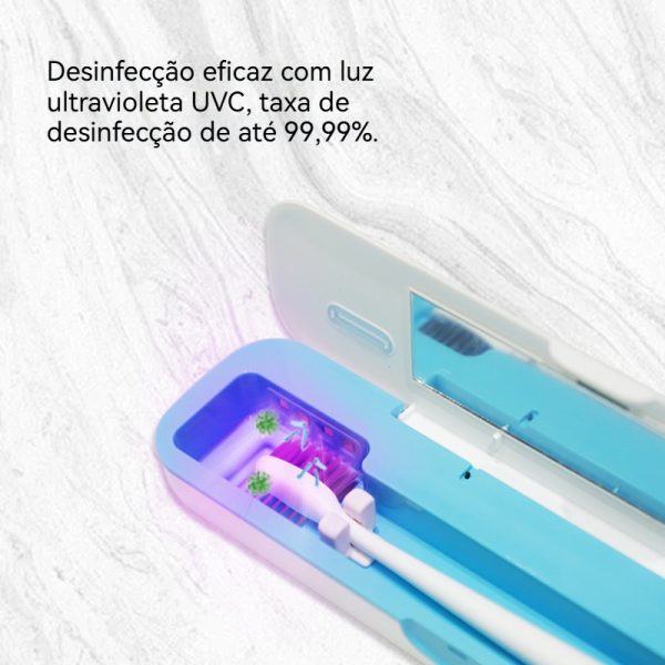 Estojo de esterilizador de escova de dentes com suporte e tampas recarregável e portátil para qualquer tipo de escova - 图片 2