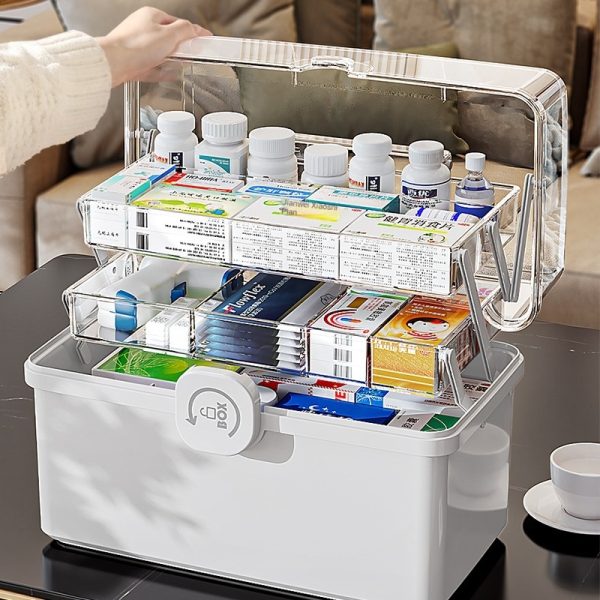 Armário Multiuso de Medicamentos de 3 Níveis Grande Capacidade com Alça Estojo Plástico - Imagen 2