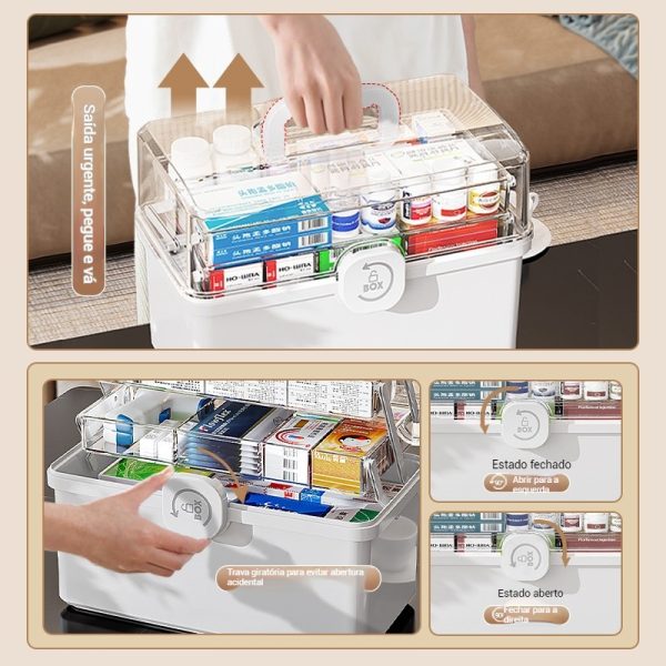 Armário Multiuso de Medicamentos de 3 Níveis Grande Capacidade com Alça Estojo Plástico - Imagen 4