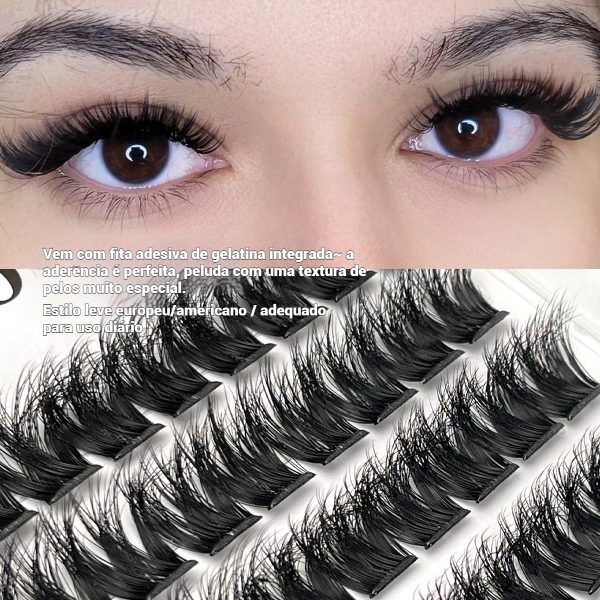 Veleasha Cílios postiços 100% feitos à mão aparência natural leves com faixa transparente macia - 图片 3