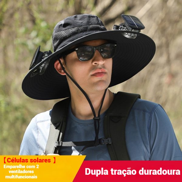 Chapéu de pesca com aba larga e ventilador solar para exterior – Image 5