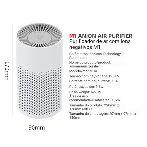 Mini Purificador de Ar Portátil – Filtro HEPA Verdadeiro Sem Fio Elimina 99,97% de Poeira Odores e Alérgenos - Imagen 5