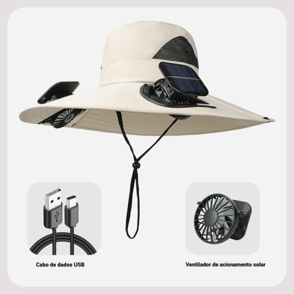 Chapéu de pesca com aba larga e ventilador solar para exterior – Image 7